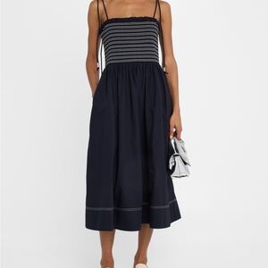 Veronica Beard Navy and White Striped Midi Dress